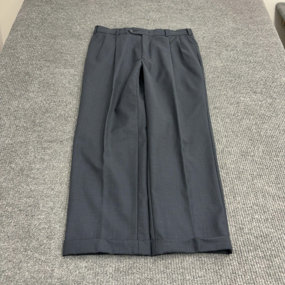 Vintage Burberrys Trousers Mens 37x28 Grey Wool Pleated Cuffed Formal Classic